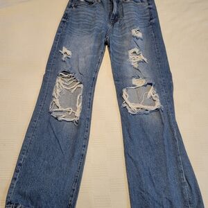 Aeropostale Blue Distressed Straight Leg Jeans